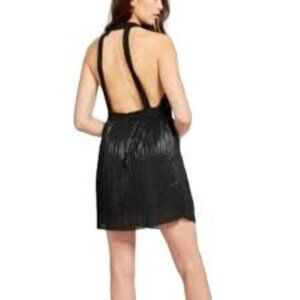 Gentle Fawn Loretta Black Metallic Pleated Halter Mini Dress- Size 6
